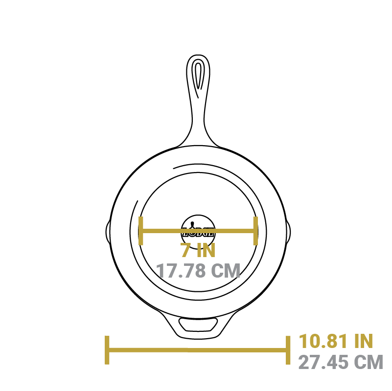 Measurement chart showing dimensions of the product. Flat bottom is 7 inches, full bottom width is 10.81 inches.
