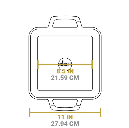 Dimensional drawing of product. Total length is 11 inches, length of flat bottom is 8.5 inches.
