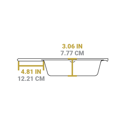 Dimensional drawing of deep skillet piece. Length of handle is 4.81 inches, depth of pan is 3.06 inches.