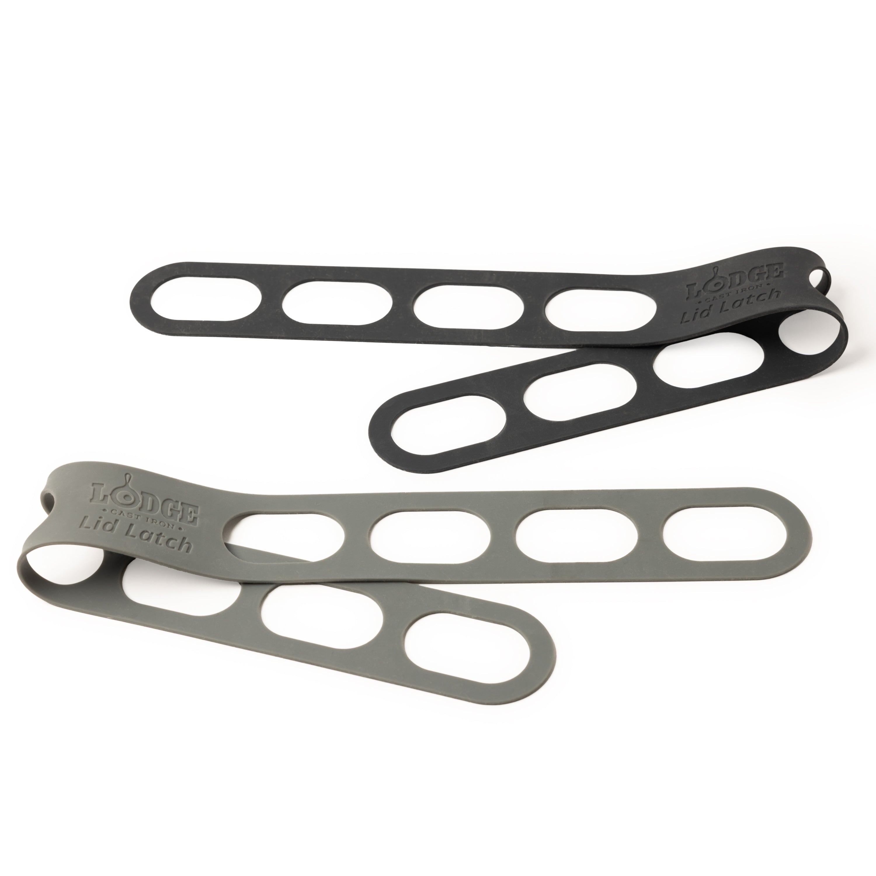 Set of 2 lid latches in colors grey and black.