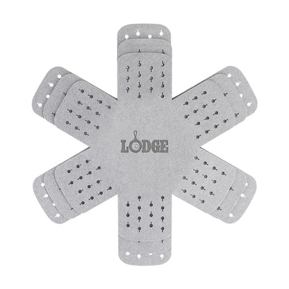 Top view of protectors, showing skillet icon details in arms.