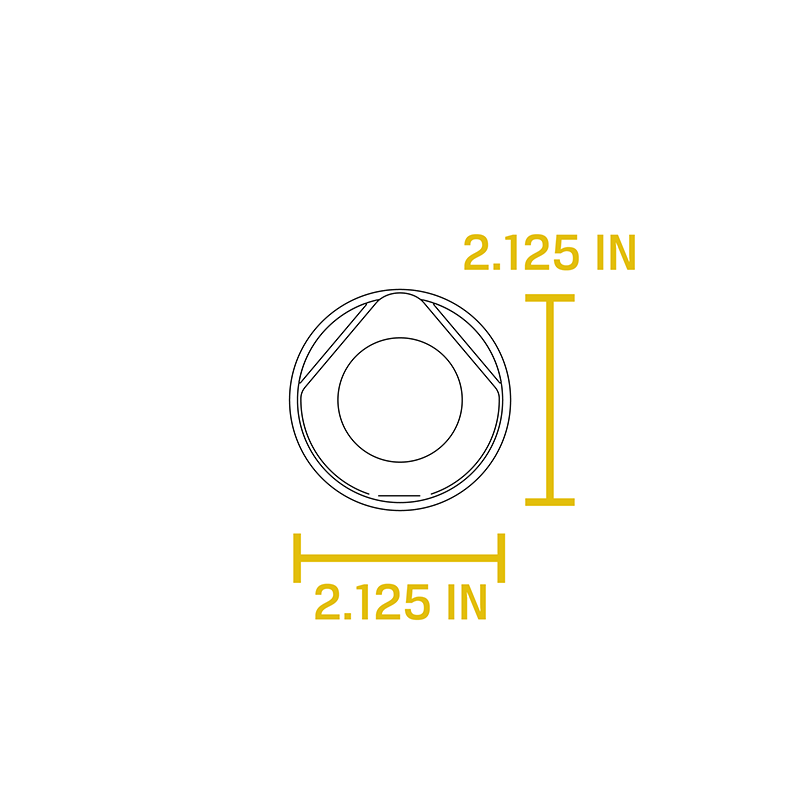 Dimensional drawing of product. Width and depth of bottle is 2.125 inches.