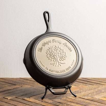 Family Reunion sample skillet on skillet display stand.