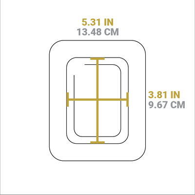Dimensional drawing of product. Indentation length is 5.31 inches, width is 3.81 inches.