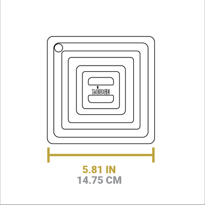 Dimensional drawing of trivet. Width and length is 5.81 inches.