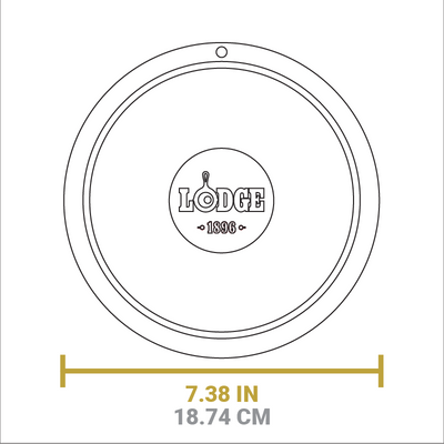 Dimensional drawing of product. Width is 7.38 inches.