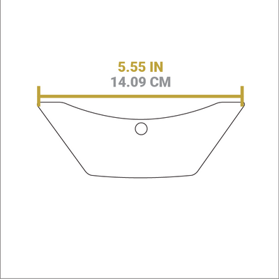 Dimensional drawing of product. Width of handle opening is 5.55 inches.
