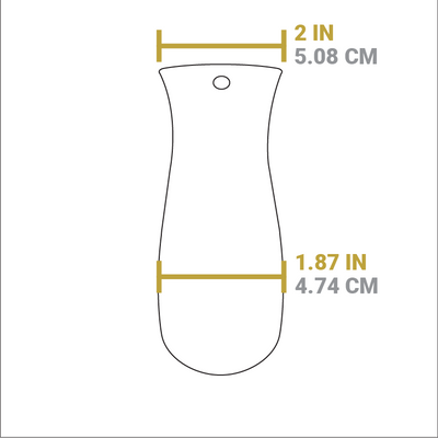 Dimensional drawing of product. Width of handle opening is 2 inches, width of other end is 1.87 inches.