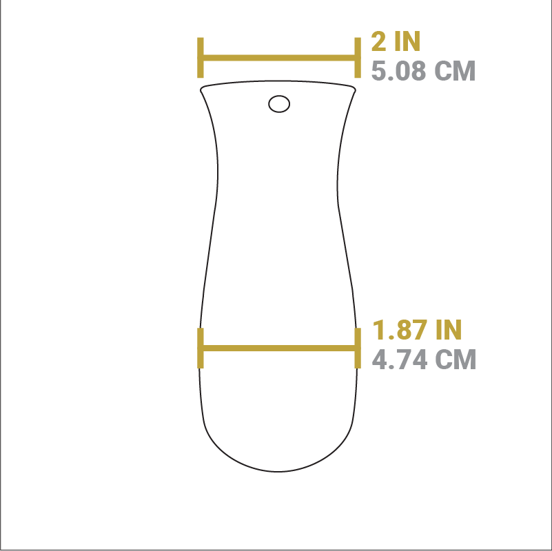 Dimensional drawing of handle holder. Width of opening is 2 inches, width of other end is 1.87 inches.