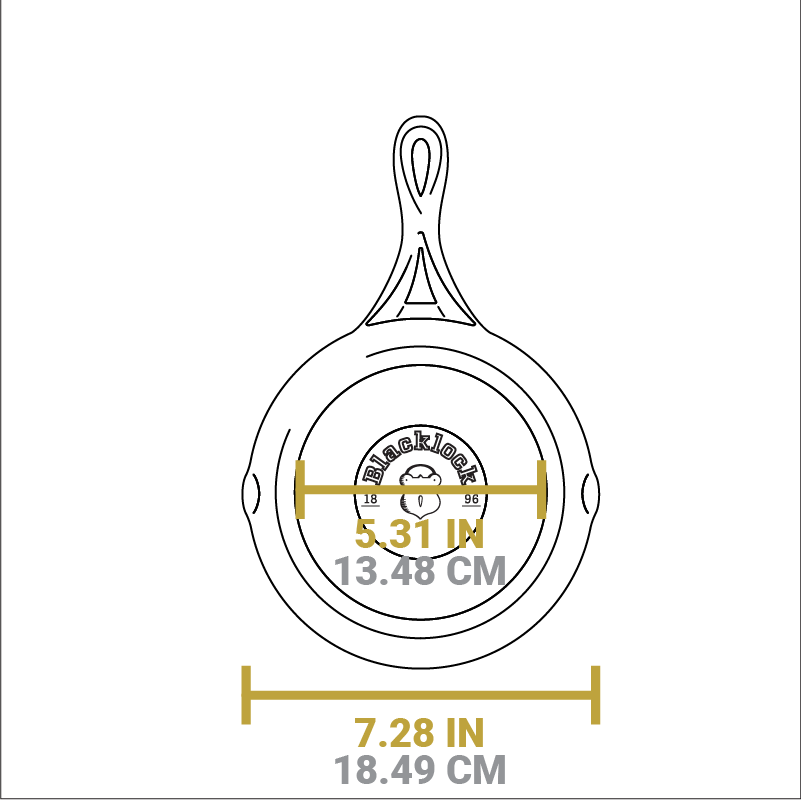 Dimensional drawing of product. Width of flat bottom is 5.31 inches, total width is 7.28 inches.