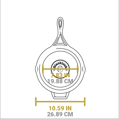 Dimensional drawing of product. Width of flat bottom is 7.83 inches, total width is 10.59 inches.