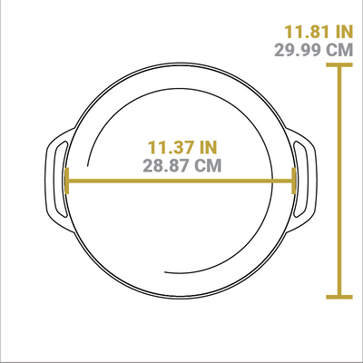 Dimensional drawing of product. Diameter is 11.37 inches, total length is 11.81 inches.