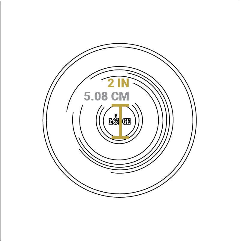 Dimensional drawing of product lid. Diameter of knob is 2 inches.