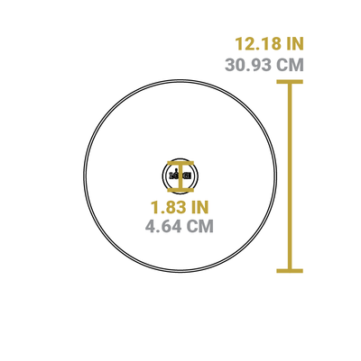 Dimensional drawing of product. Length of knob is 1.83 inches, length of lid is 12.18 inches.