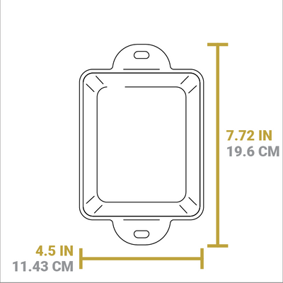 Dimensional drawing of product. Width from handle to handle is 7.72 inches, length is 4.5 inches.