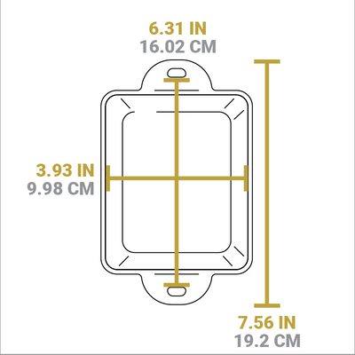Dimensional drawing of product. Width from handle to handle is 7.56 inches, length is 3.93 inches, and width of serving bowl portion is 6.31 inches.