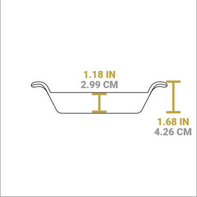 Dimensional drawing of product. Depth of serving bowl portion is 1.18 inches, total height is 1.68 inches.