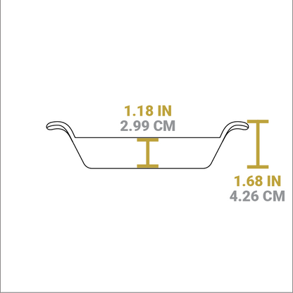 Dimensional drawing of product. Depth of serving bowl portion is 1.18 inches, total height is 1.68 inches.