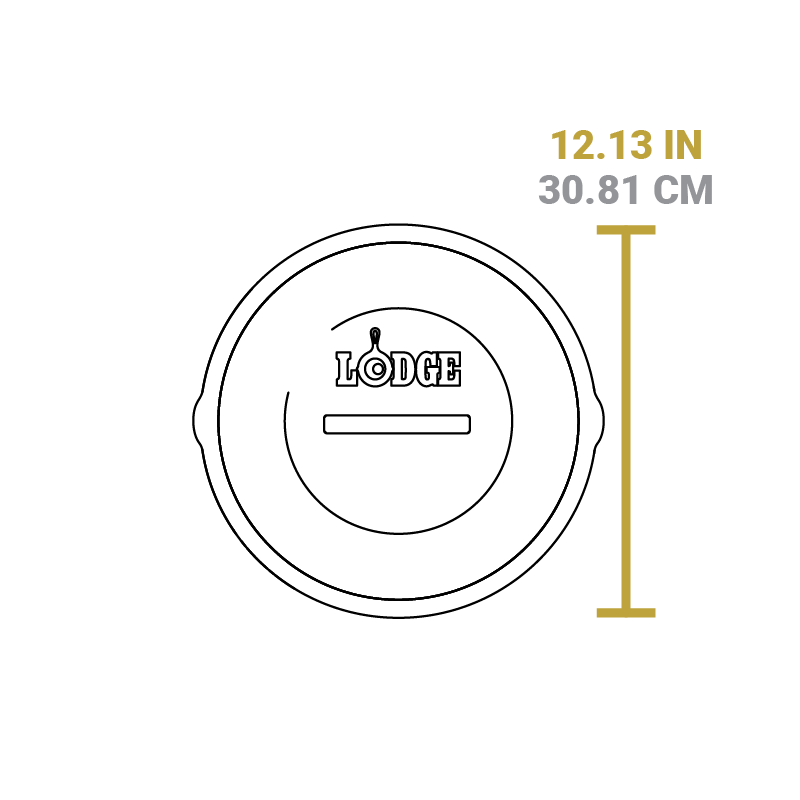 Dimensional drawing of product lid. Total width is 12.13 inches.
