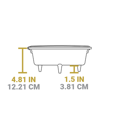 Dimensional drawing of product. Height of dutch oven is 4.81  inches, height of legs is 1.5 inches.