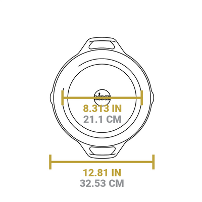 Dimensional drawing of product. Length of flat bottom is 8.313 inches, total length is 12.81 inches.