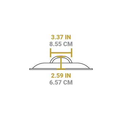 Dimensional drawing of product. Total height is 2.59 inches, and width of handle is 3.37 inches.