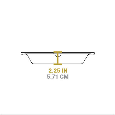 Dimensional drawing of product. Depth of cooking surface is 2.25 inches.