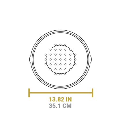 Dimensional drawing of product lid. Diameter is 13.82 inches.