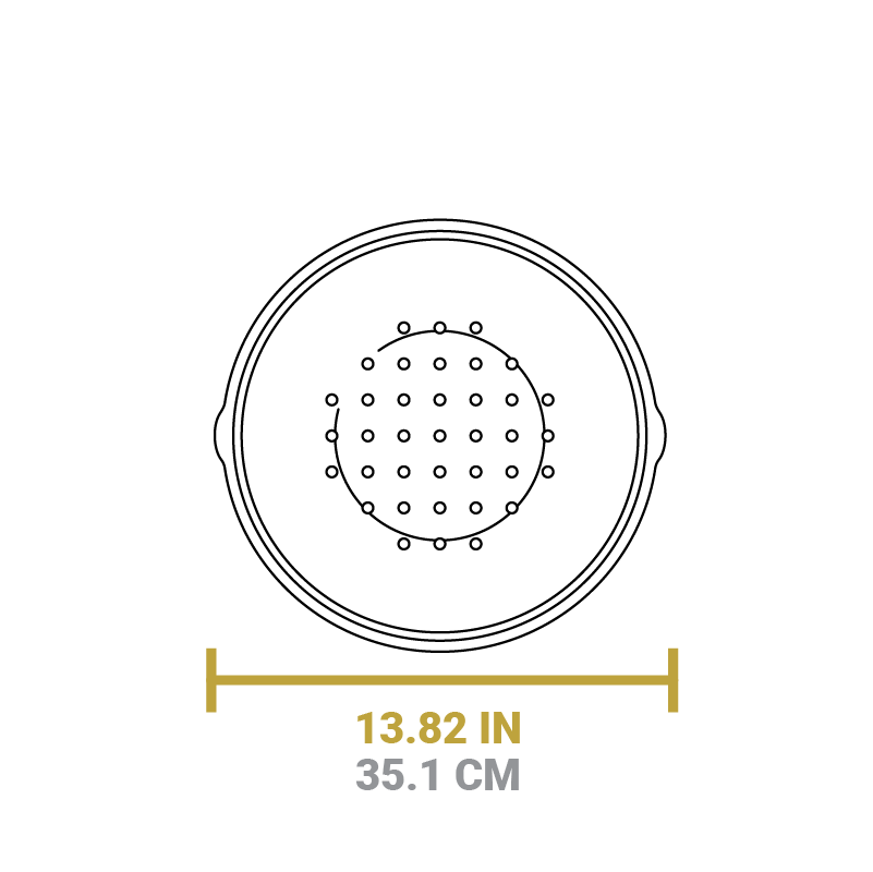 Dimensional drawing of product. Diameter is 13.82 inches.