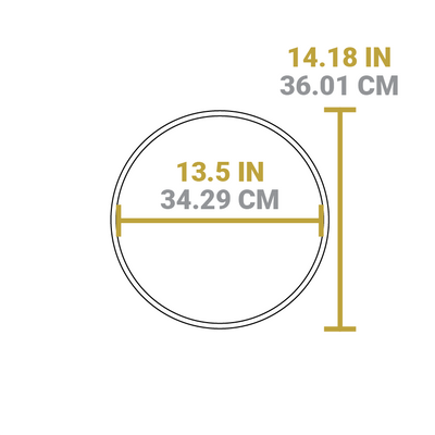 Dimensional drawing of product. Diameter is 13.5 inches, length is 14.18 inches.