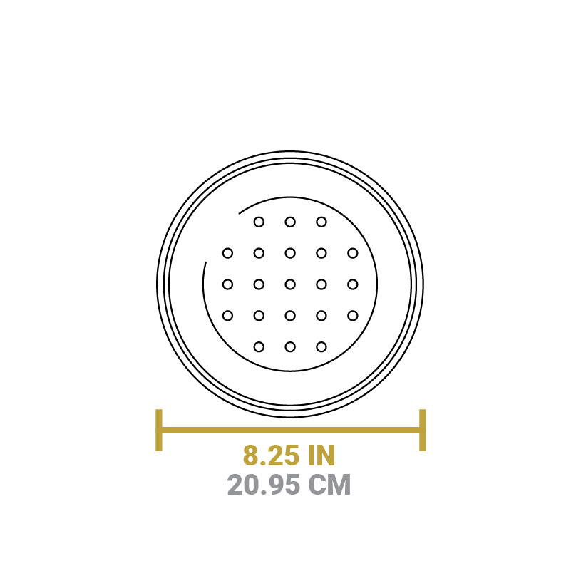 Dimensional drawing of product lid. Total width is 8.25 inches.