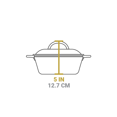 Dimensional drawing of product. Total height including lid handle is 5 inches.