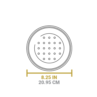 Dimensional drawing of product. Diameter is 8.25 inches.