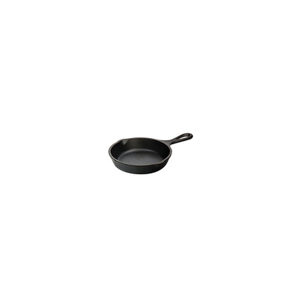 Cast iron skillet with one long handle, there's a pour spout on the left and right side.