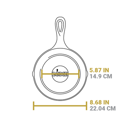 Dimensional drawing product. Flat bottom width is 5.87 inches, total width is 8.68 inches.