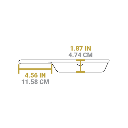 Dimensional drawing product. Depth of cooking surface is 1.87 inches, length of handle is 4.56 inches.