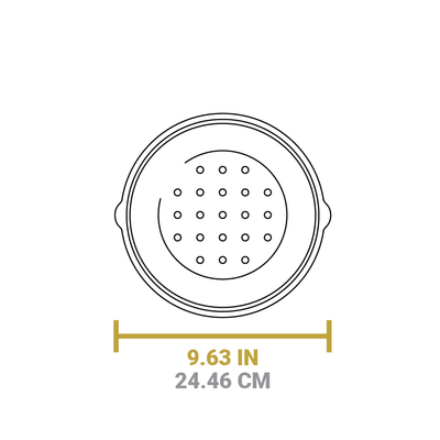 Dimensional drawing of product. Diameter is 9.63 inches.