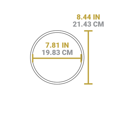 Dimensional drawing of product. Diameter is 7.81 inches, length is 8.44 inches.