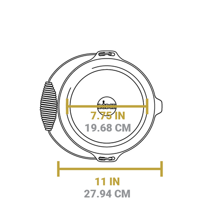 Dimensional drawing of product. Width of flat bottom is 7.75 inches, total width is 11 inches.