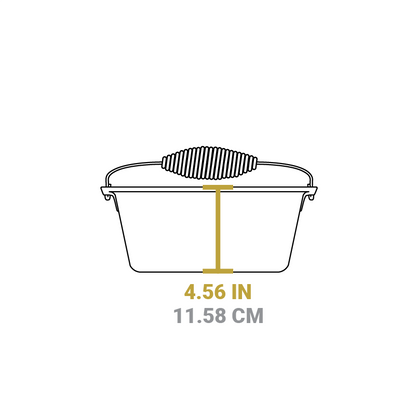 Dimensional drawing of product. Height of dutch oven is 4.56 inches.