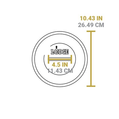Dimensional drawing of product lid. Width of handle is 4.5 inches, total length is 10.43 inches.
