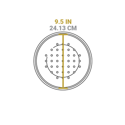Dimensional drawing of dutch oven lid. Total width is 9.5 inches.