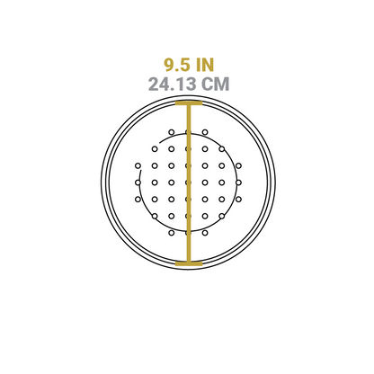 Dimensional drawing of product lid. Total width is 9.5 inches.