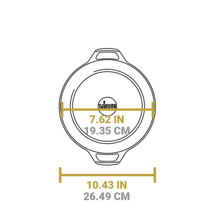 Dimensional drawing of product. Length of flat bottom is 7.62 inches, total length is 10.43 inches.