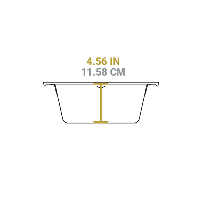 Dimensional drawing of product. Depth of dutch oven is 4.56 inches.