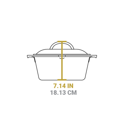 Dimensional drawing of product. Total height including lid handle is 7.14 inches.