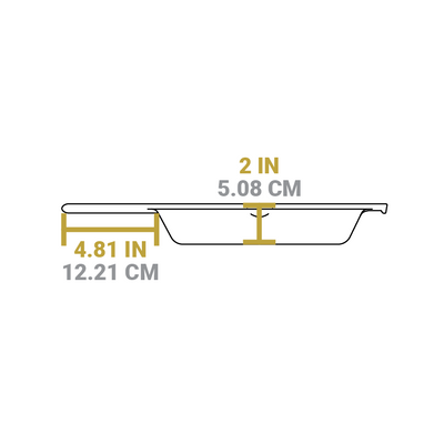 Dimensional drawing product. Depth of skillet is 2 inches, handle length is 4.81 inches.