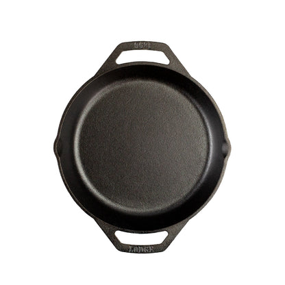 Top view of pan showing cooking surface and loop handles.