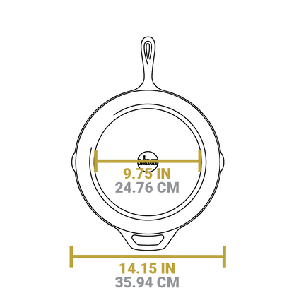 Dimensional drawing of product. Total width is 14.15 inches, flat bottom width is 9.75 inches.