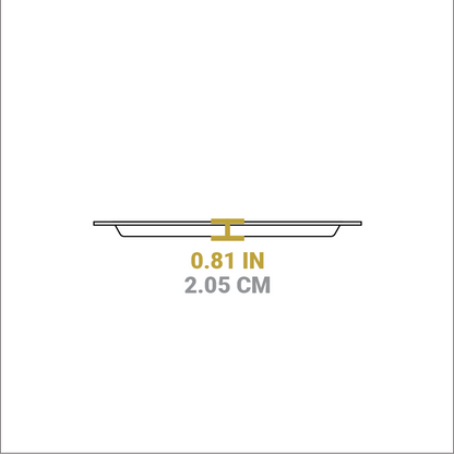 Dimensional drawing of product. Depth of cooking surface is 0.81 inches.